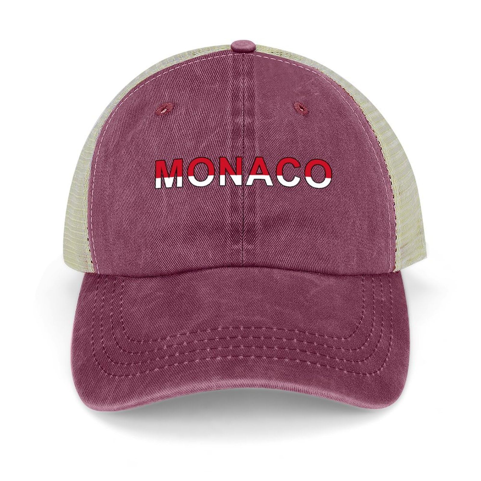 Yelolyio Outdoor Cap Men's Mesh Back Ballcap Monaco Flag Cotton Caps Monaco Caps Baseball Caps Fishing Hats Mesh Caps Outdoor Sports Caps Wine red