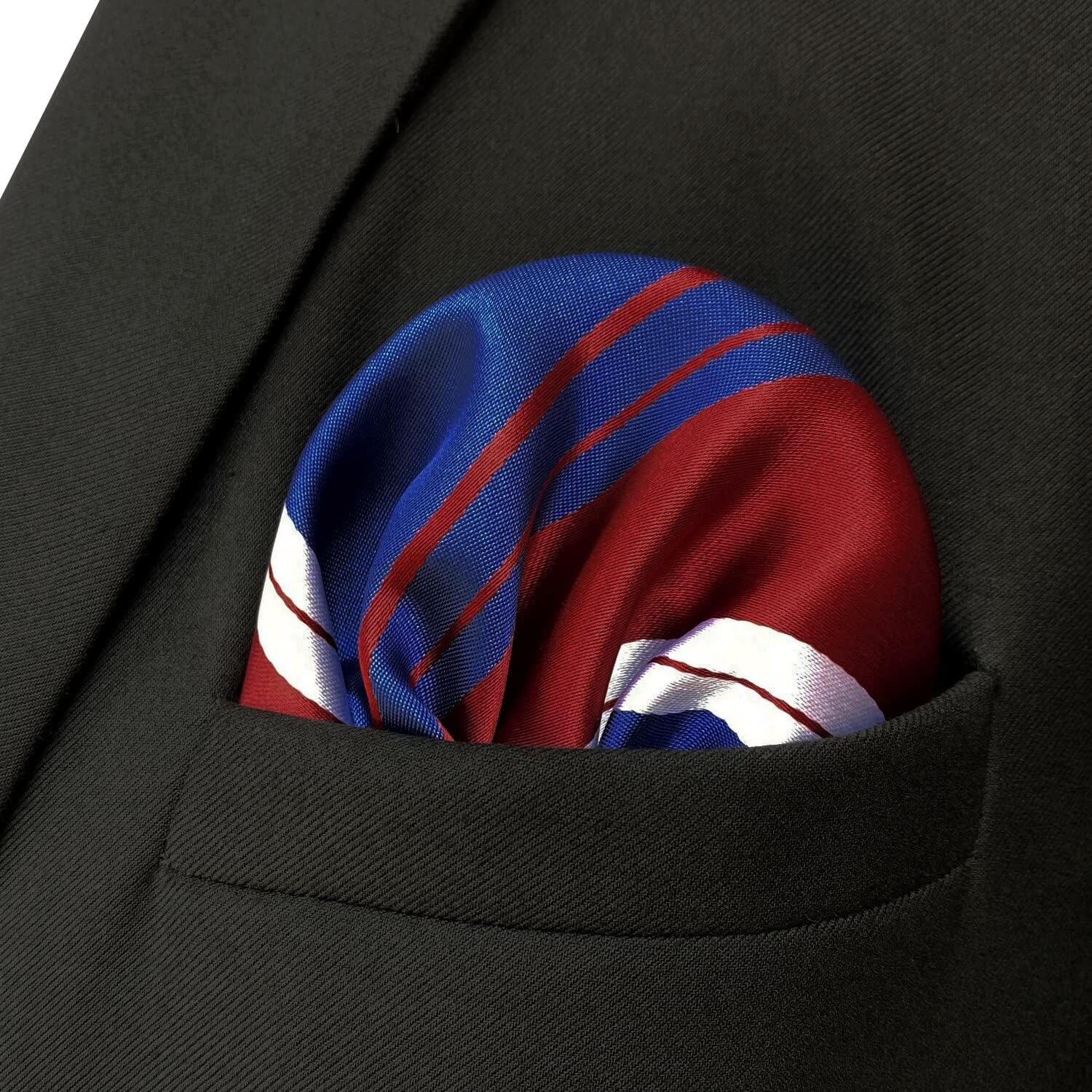 S&W SHLAX&WING New Pocket Squares for Men Blue with Red White Stripes for Party
