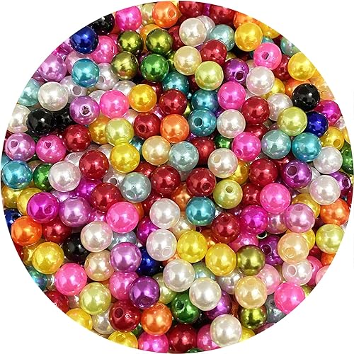 400 cuentas de perlas de satén de 0.315 pulgadas (0.315 in), redondas, sueltas, de plástico, para hacer joyas, aretes, pulseras, collares, llaveros,