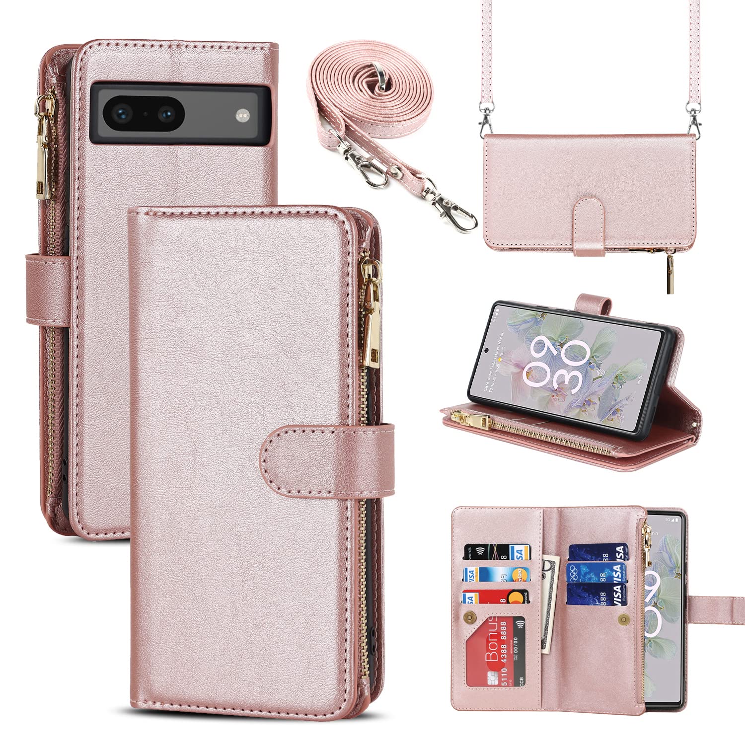 Custodia Flip Portafoglio Custodia Portafoglio Google Pixel 7 - Cover PU Con Tracolla E Supporto, Nero Custodia Multifunzione Pixel - Foto 11