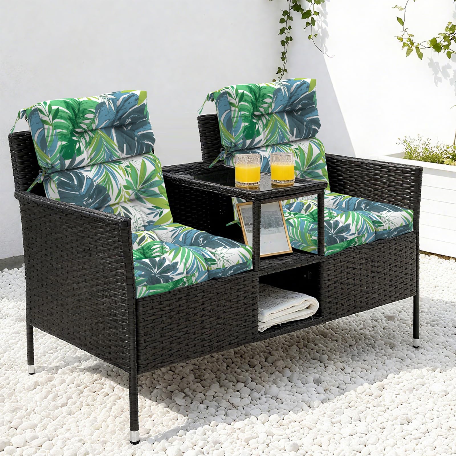 lvtxiii outdoor seat/back chair cushion patio tufted high back cushion, seasonal replacement rocking chair cushion with ties (22'' w x 20d'', set of 2, islamorada blue green)