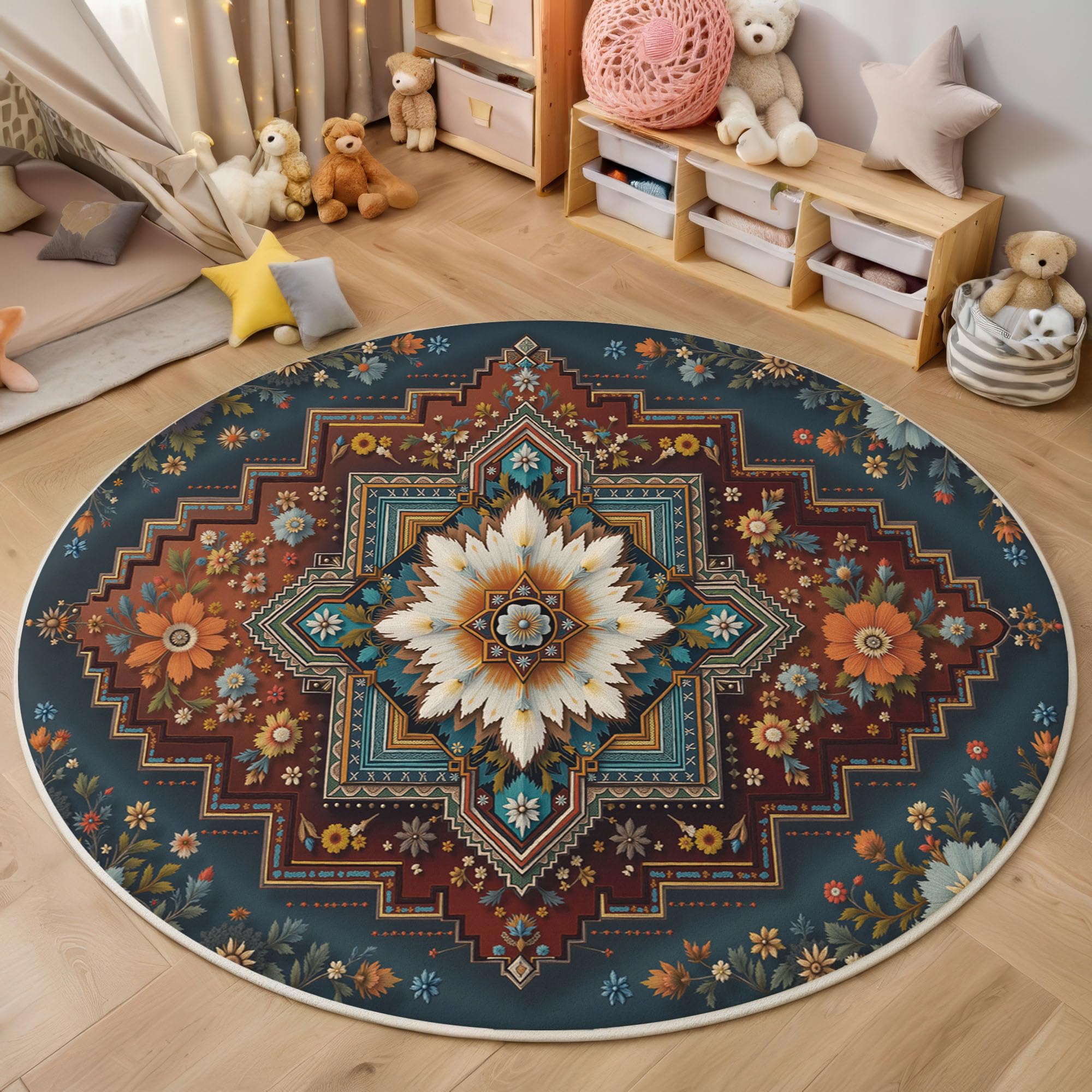 Tapis rond poil bas facile à nettoyer pour chambre et salle à manger