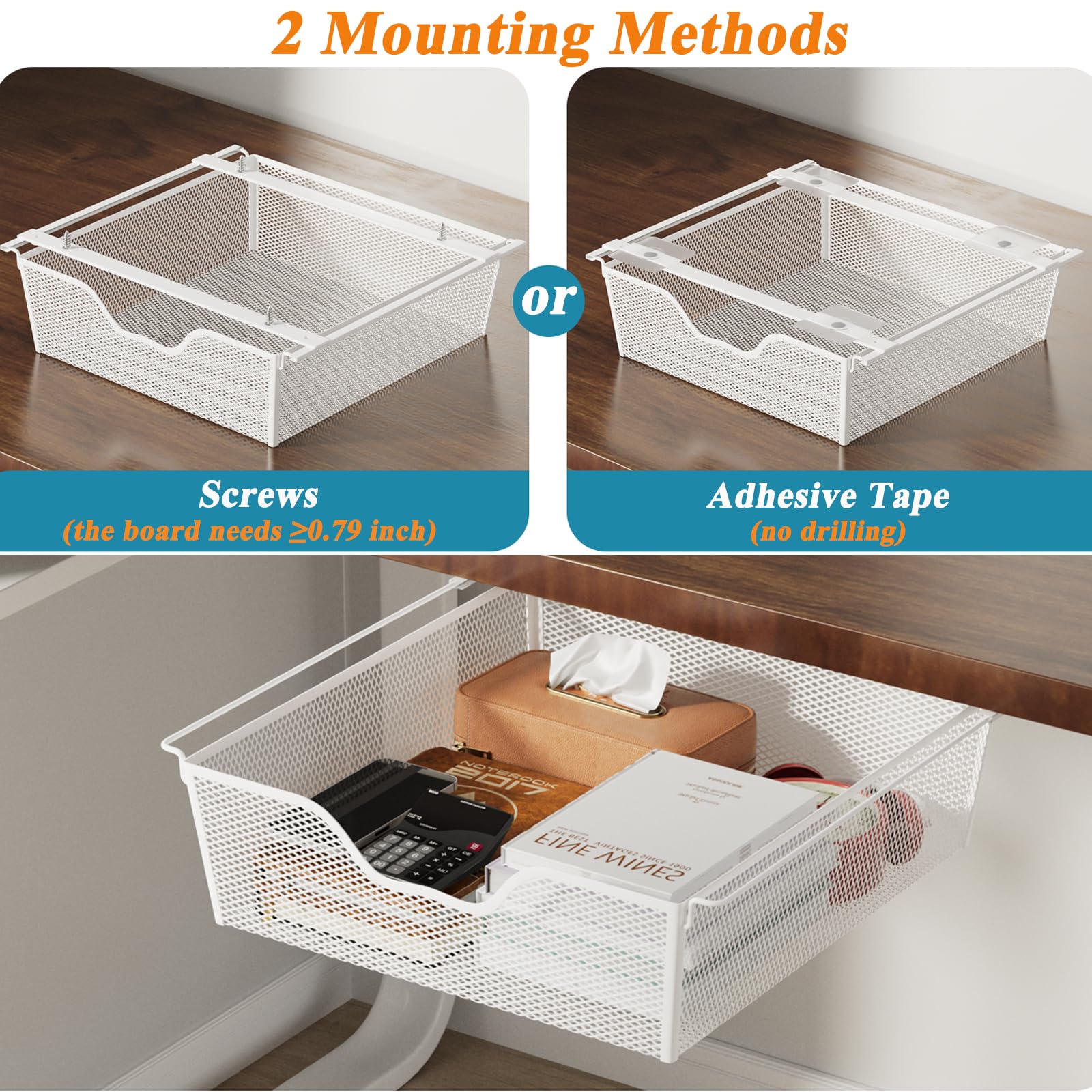 Tokenhigh 2 Cajones Debajo Del Escritorio, Autoadhesivos, Organizador De  Almacenamiento De Despensa, Organizador De Armario Extraíble,, image size:1600x1600