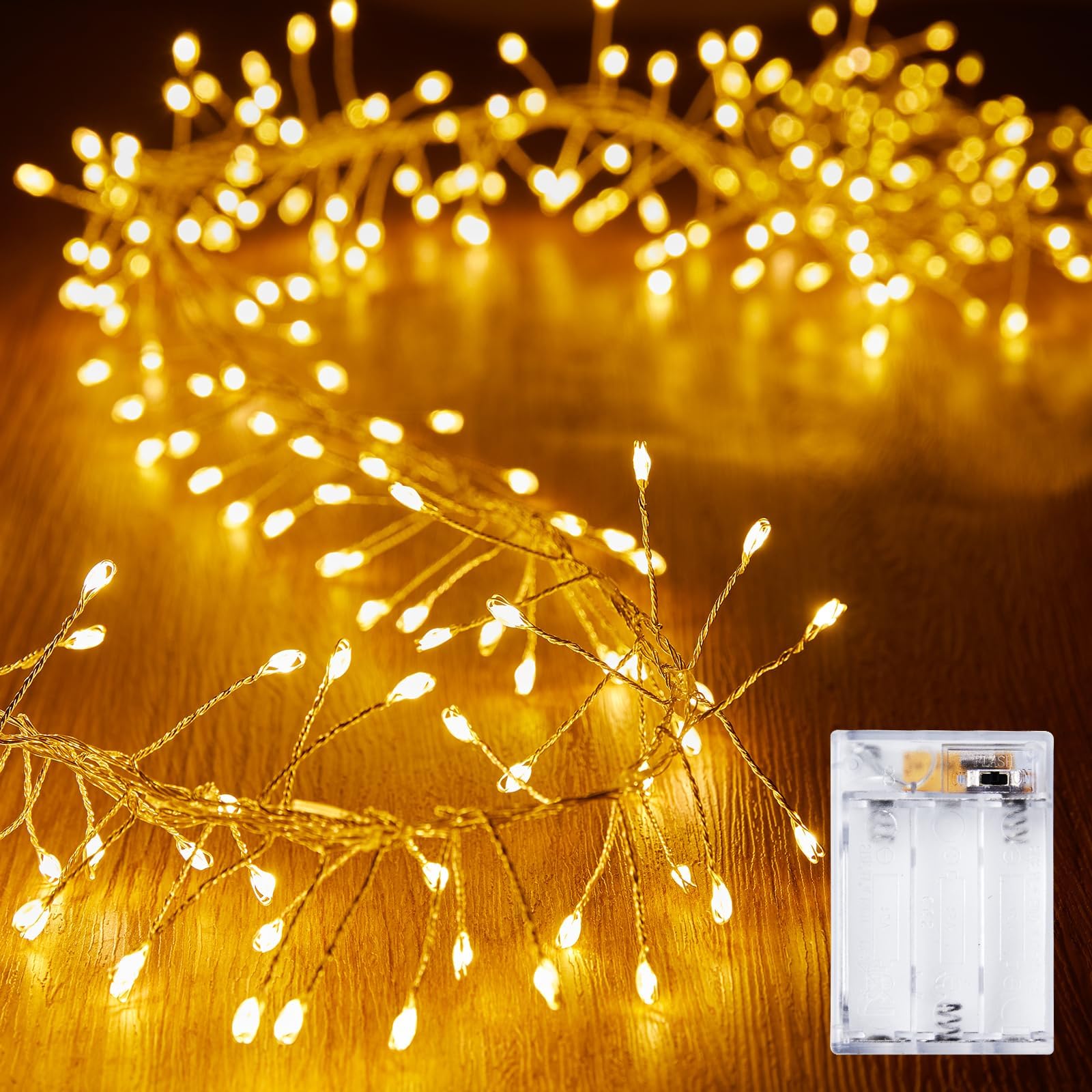 10ft Battery Operated Fairy Lights 120 LED Firefly Fairy Lights Waterproof Silver Wire Starry Firefly for DIY Wreath Weeding Christmas Decoration Indoor Outdoor Warm White
