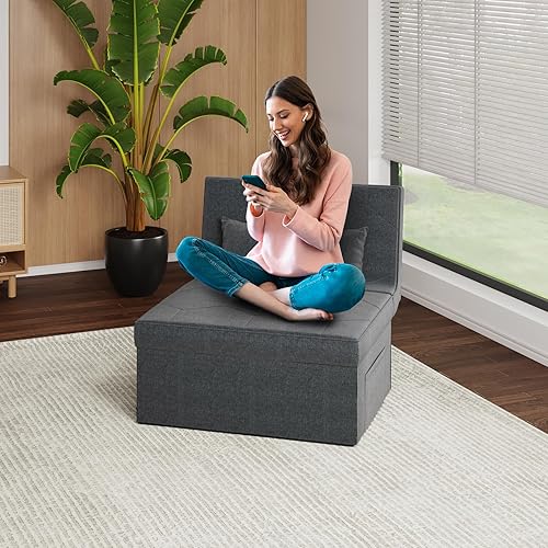 Miniatura 5 de FiveWillowise Sofá cama, sillón cama con almohada, otomana convertible 4 en 1 multifunción con respaldo infinitamente ajustable, sofá cama para sala