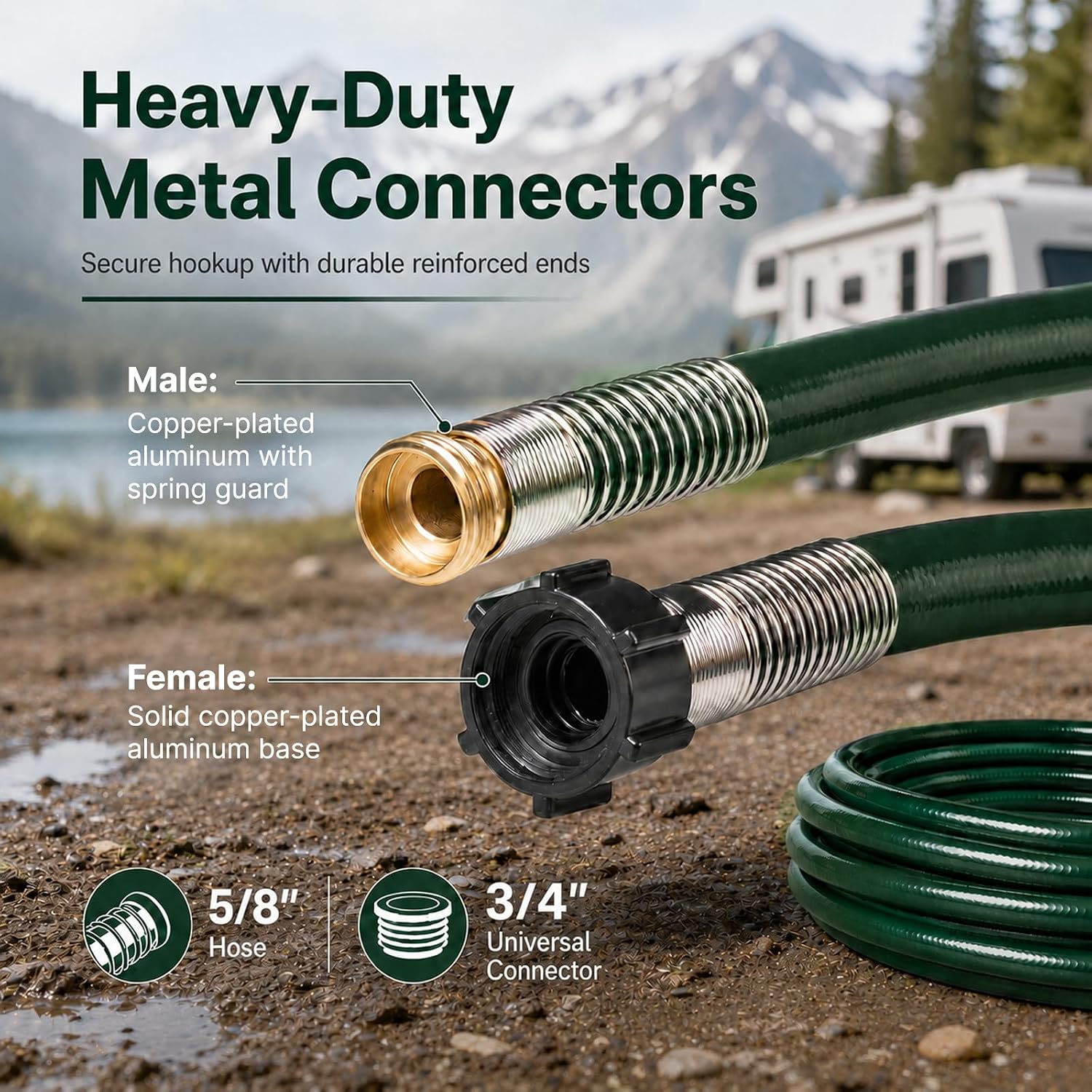 25FT RV Black Water Hose Kit - 5/8" Camper Clean Out Hose With Waterproof Storage Bag And Strap - Perfect For Black/Grey Water Tank Cleaning (Forest Green)