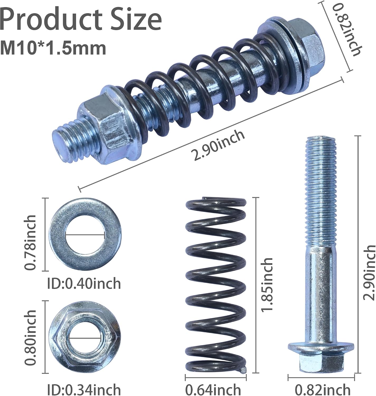 2PCS Car Exhaust Manifold Bolts, Exhaust Bolts and Nuts Kit with Springs for Muffler System Repairing, Universal Exhaust Flange Bolts Car Accessories for Most Cars (M10x1.5 mm)