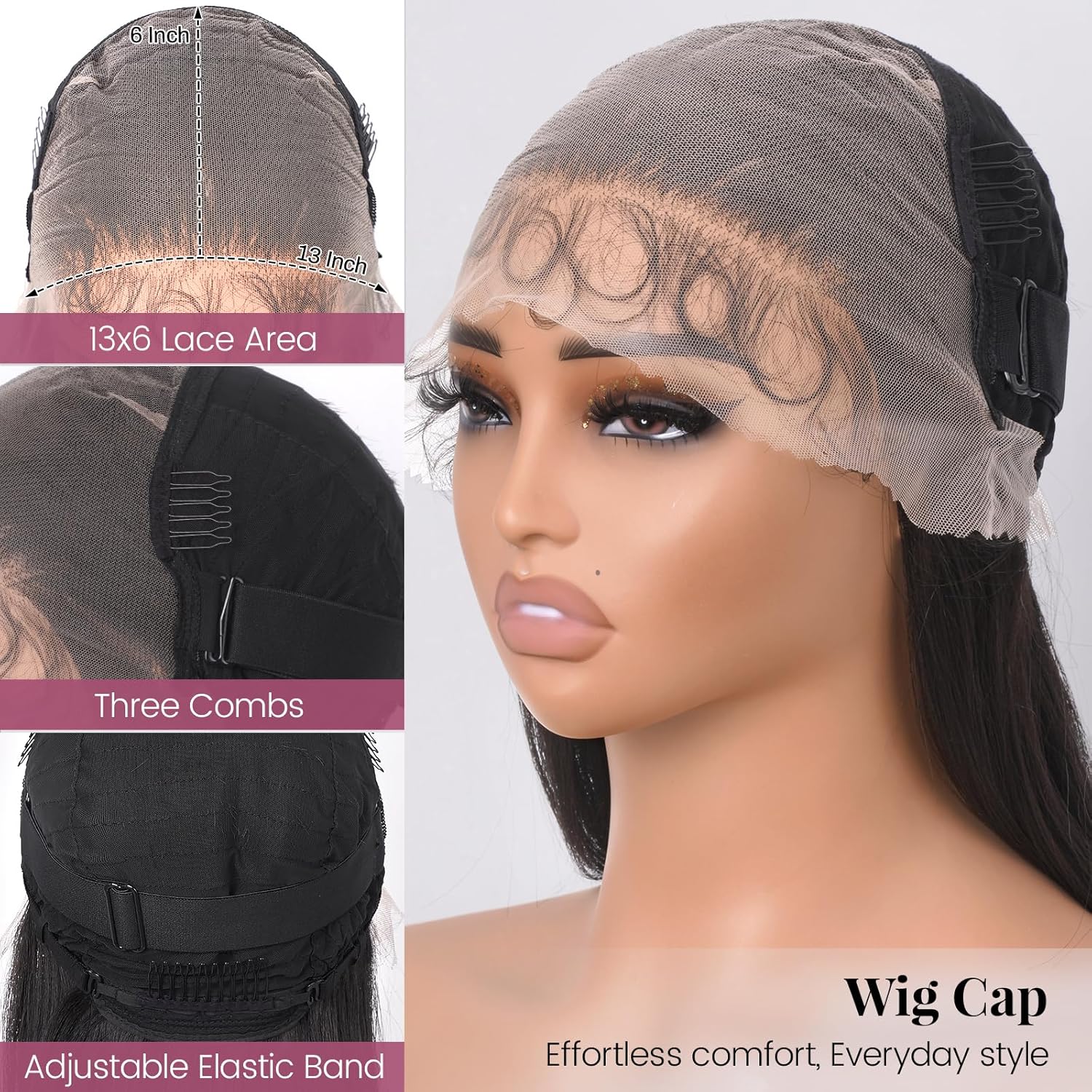 Layered Straight Synthetic Lace Front Wig for Black Women 13x6 Lace Front Wigs Soft & Natural as Human Hair Pre Plucked with Baby Hair Long Straight Synthetic Wig Natural Black (Natural2.0)