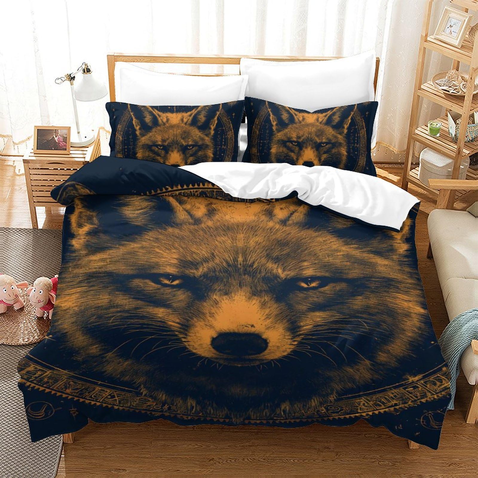 Housse de couette renard 140x200 microfibre anti-plis pour lit d'enfant et ado