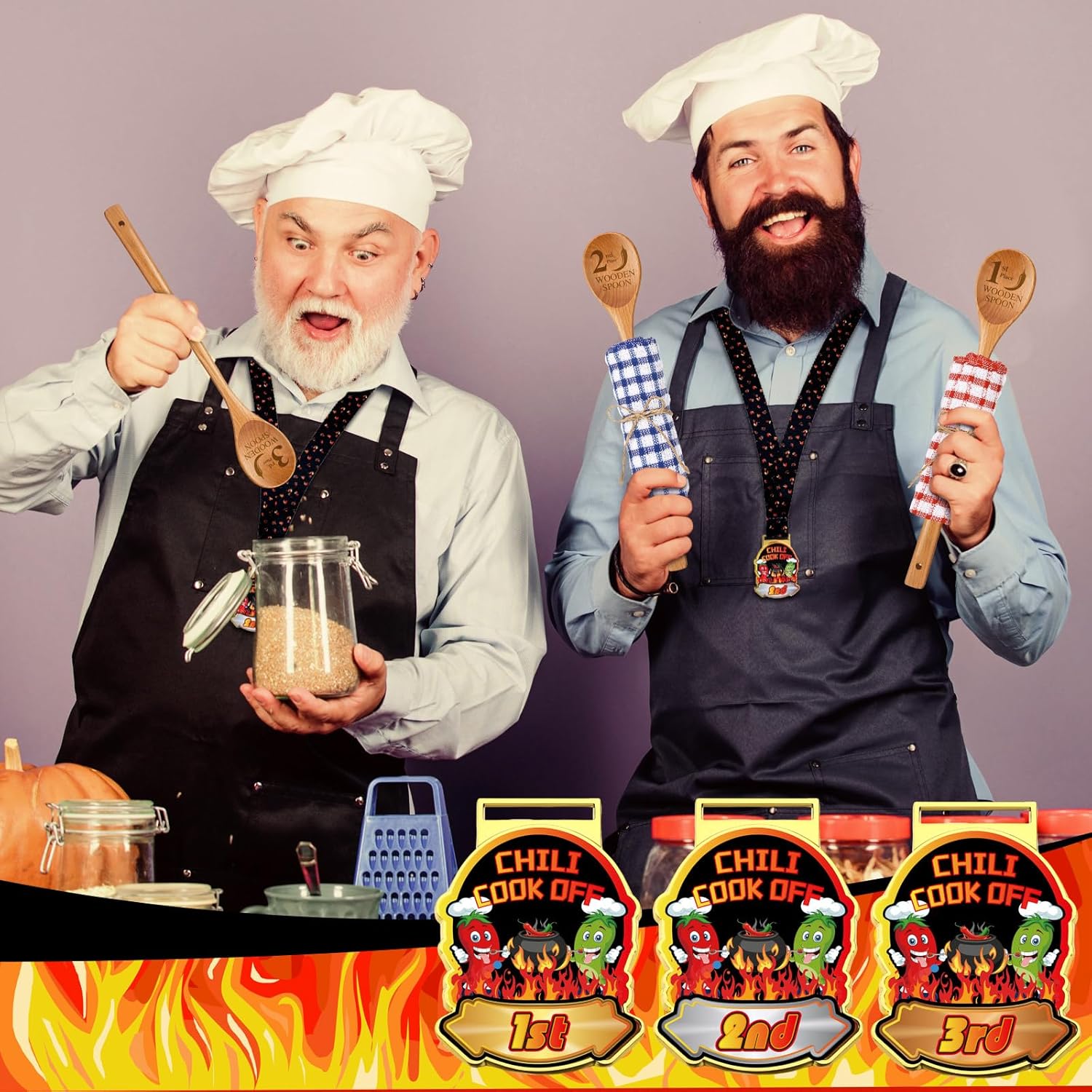 Quelay 9 Pcs Chili Cook off Trophies Prizes Set 1st 2nd 3rd Place Metal Medals Wooden Spoons for Cooking Cotton Towels Chili Cook off Decorations Cooking Gifts for Men Women Festivals Supplies - Image 7