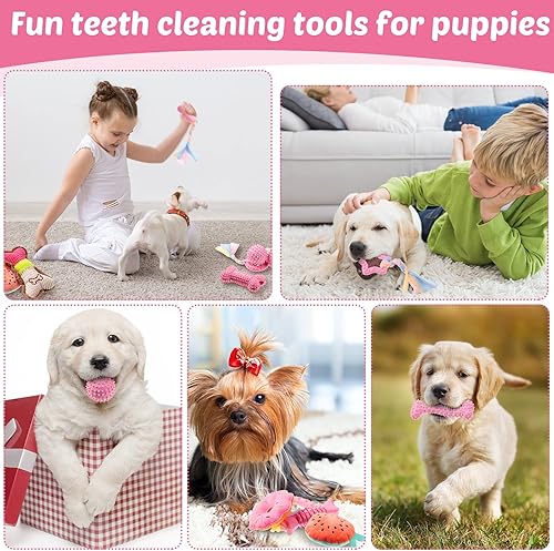 Miniatura 3 de Outus 20 piezas de juguetes para cachorros para dentición, juguetes masticables para perros pequeños, lindos rosados, suaves, chirriantes, juguetes