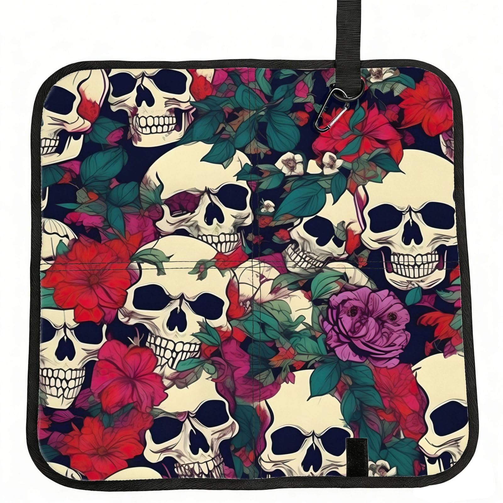 AYYQWE Floral Skulls Print Foldable Seat Cushion Portable Chair Pad Office Commuting Picnic Camping Outdoor