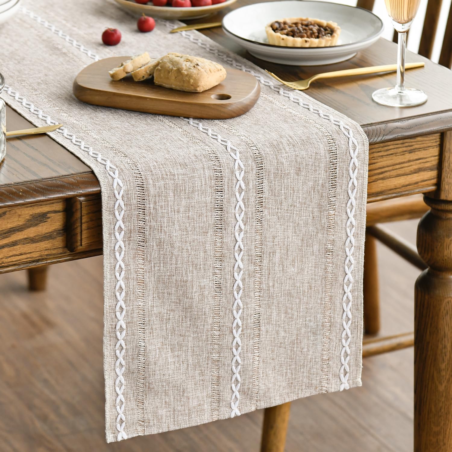 Artoid Mode Latte Beige Rustic Farmhouse Hollow Boho Table Runner 33x153 cm
