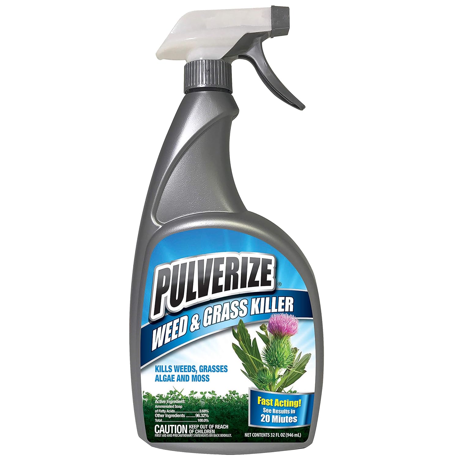 Pulverize Weed and Grass Killer Spray - Fast-Acting, Non-Selective Herbicide for Lawns, Gardens & Driveways - No Glyphosate & Non-Staining Formula - Kid & Pet Safe - 1 Gallon