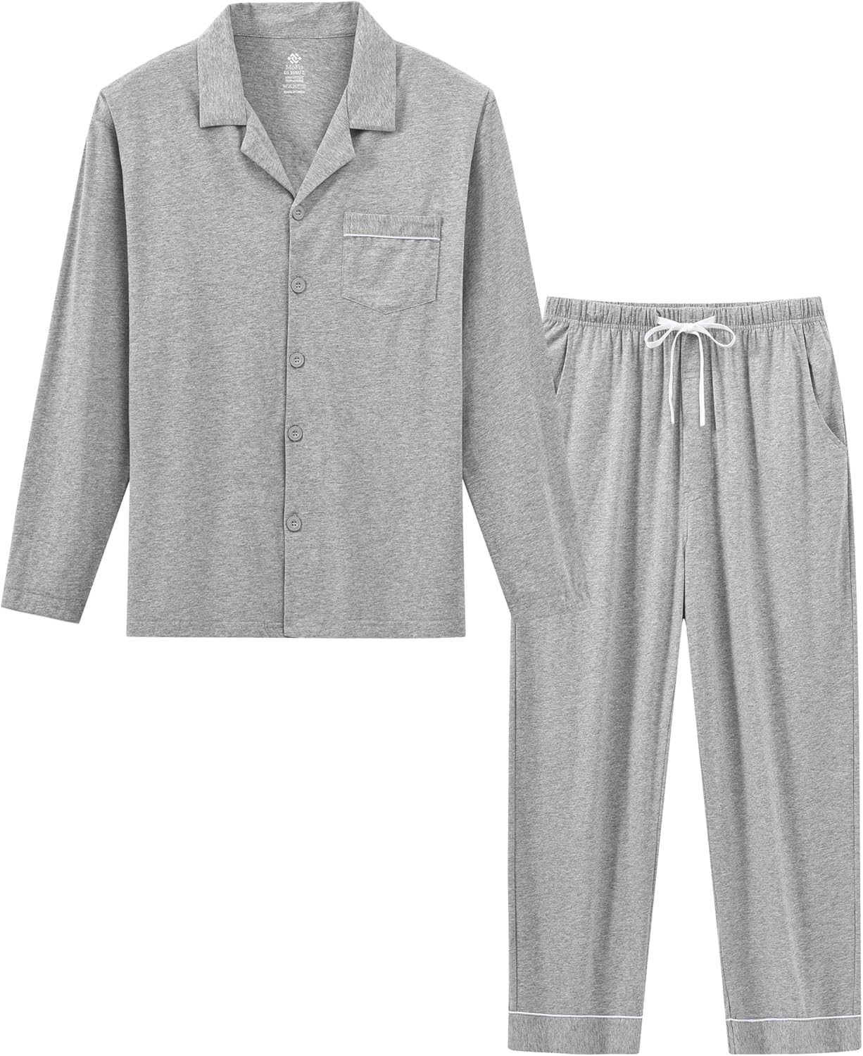 Mens Pajamas Set Soft Cotton Notched Collared Pjs for Men Long Sleeve Men's Sleepwe...