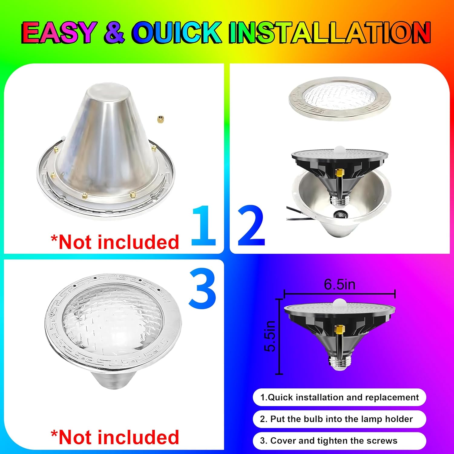 LED Pool Light Bulb for Inground Pools – RGBW 70W Swimming LED Pool Lights, 12 Color Modes, Adjustable Brightness & Speed, Remote Control, Energy Efficient, E26 Base