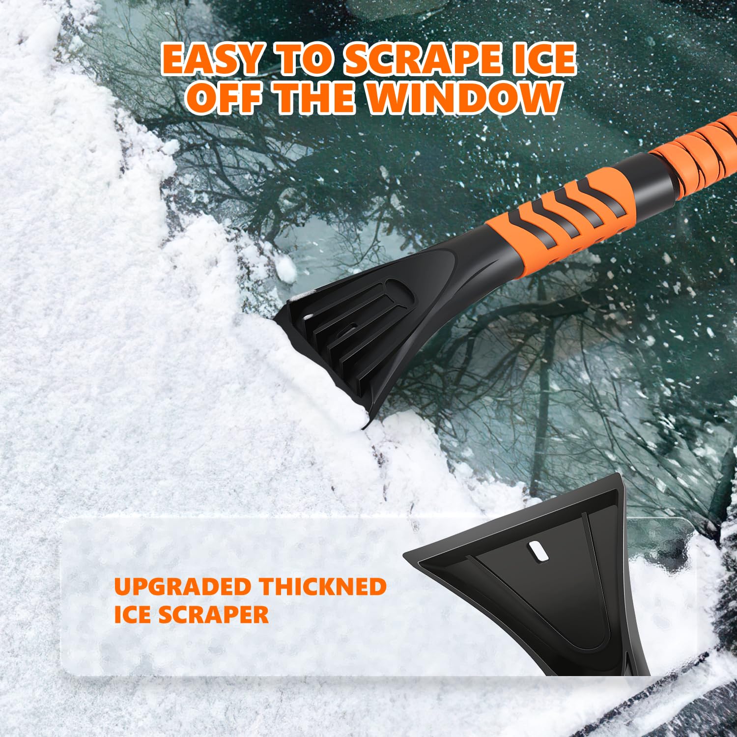 DNA MOTORING 43,3 Zoll 3-in-1 teilbare Schneebürste mit Rakel und Eiskratzer für Autos, SUVs, LKWs, Windschutzscheibenfenster, ausziehbares Schneeentfernungswerkzeug, TOOLS-00376, Orange/Schwarz