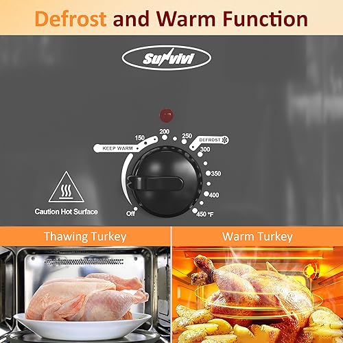 Miniatura 17 de Sunvivi Horno asador eléctrico de 24 cuartos de galón con tapa visible autohilvanado, horno asador de pavo con sartén y estante extraíbles, perfecto