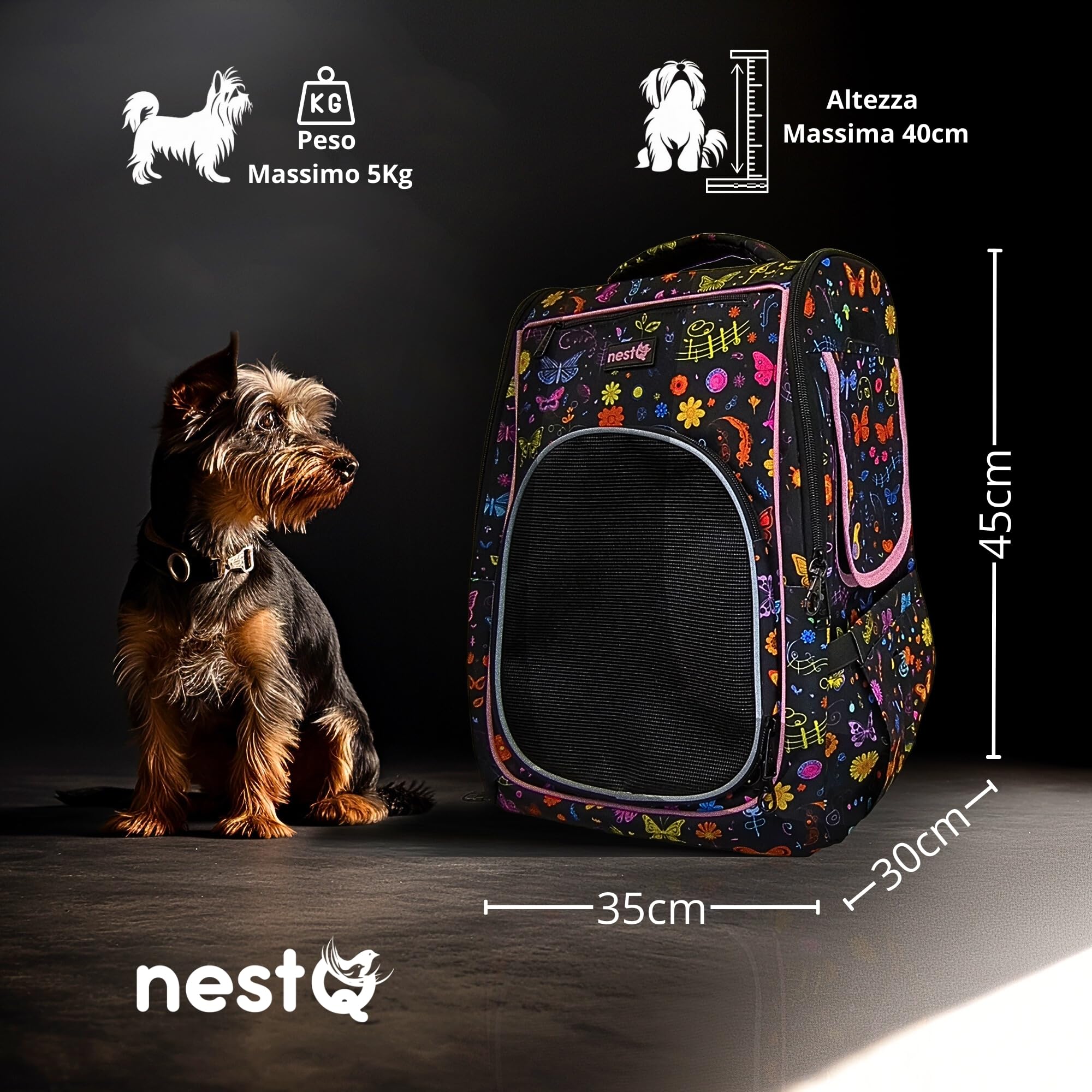 Zaino Porta Animali per Cani e Gatti,Max5kg,Trasportino Ergonomico con Ventilazione,Imbottito e Resistente,Ideale per Viaggi,Paseos Passeggiate e Avventure