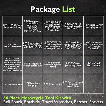 Mofun Motorcycle Tool Kit Universal with Roll Pouch Fit for Motorcycles