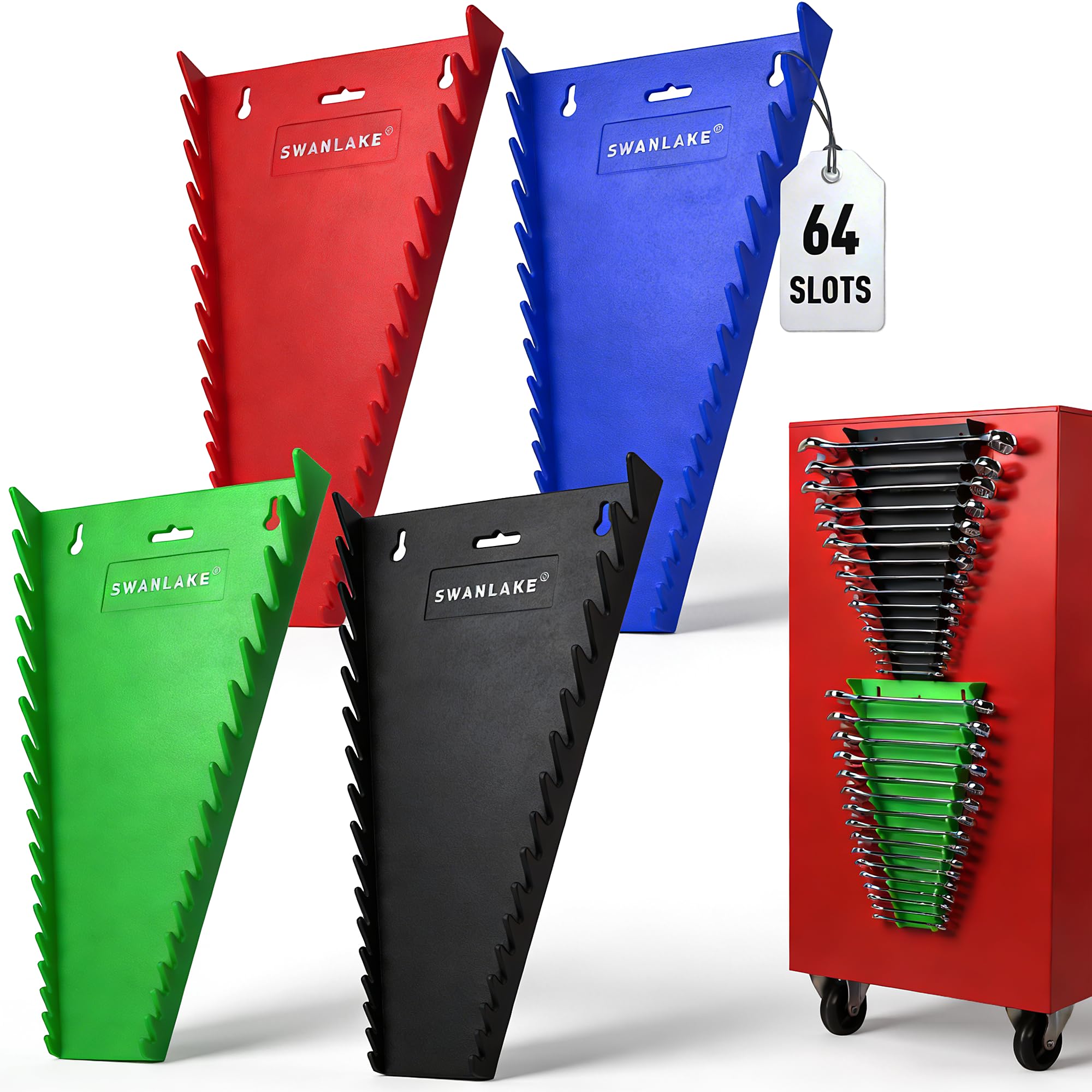 Magnetic Wrench Organizer 4-piece, 64-Slot SAE (1/4' to 1-1/16') & Metric (6mm to 24mm)