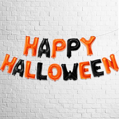 Miniatura 3 de KatchOn, Cortina de flecos de papel de aluminio negro y naranja, extragrande, paquete de 16 | Pancarta de globos de feliz Halloween, serpentinas