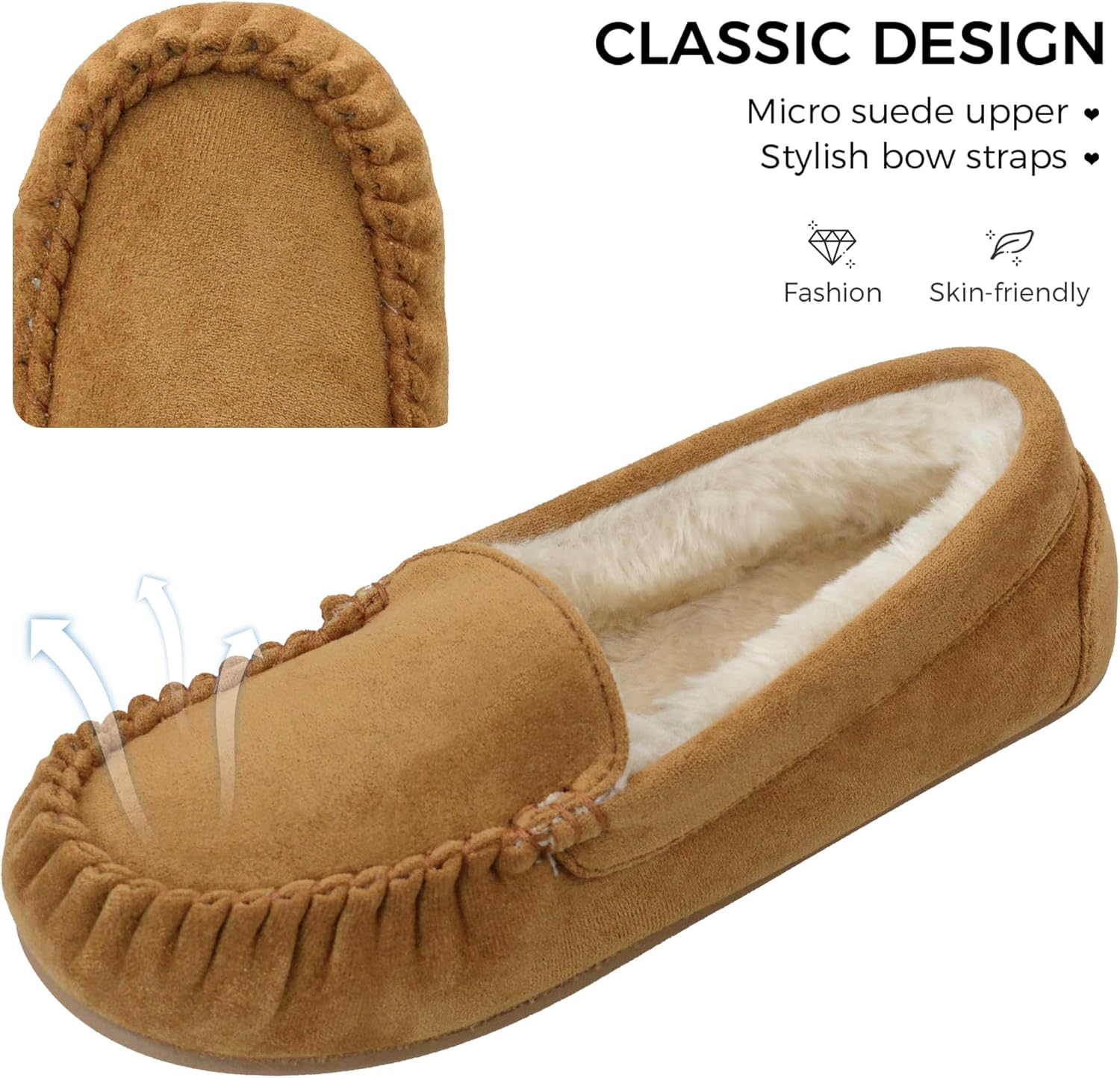 Vonair Womens Moccasin Slippers Cozy Memory Foam Slippers Indoor & Outdoor Fuzzy Slip On Warm House Shoes for Women - Image 2