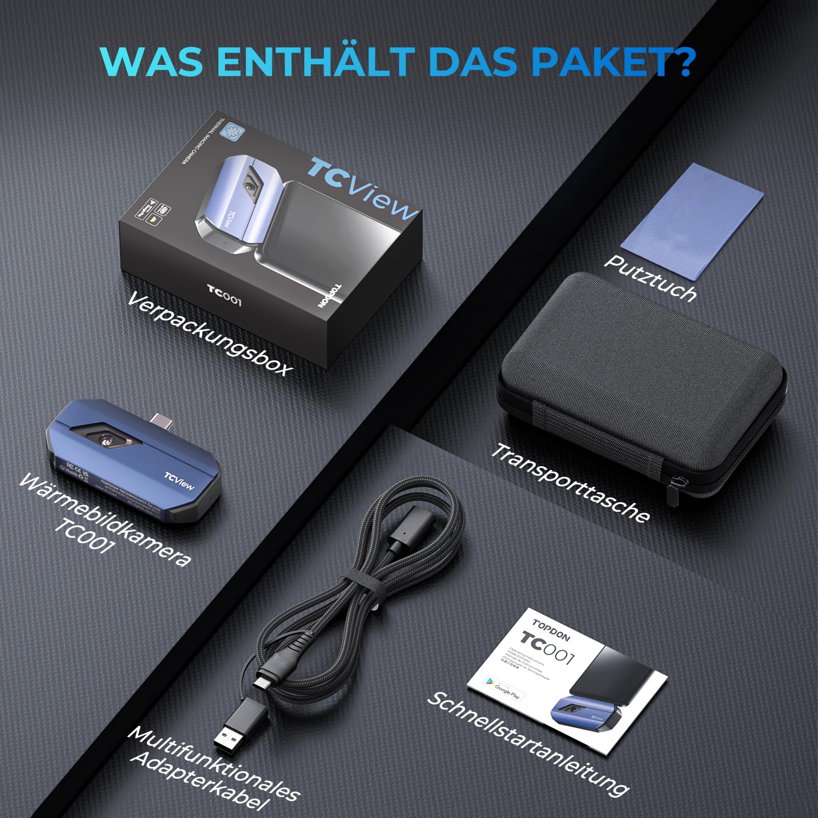 TOPDON Wärmebildkamera -TC001, 512x384 TISR Auflösung, ＜40mK Wärmeempfindlichkeit, 25Hz, Testbereich -20 ℃ bis 550 ℃, 0,1 ℃ Testpräzision, entwickelt für Android phones/Tablets und Windows Laptops