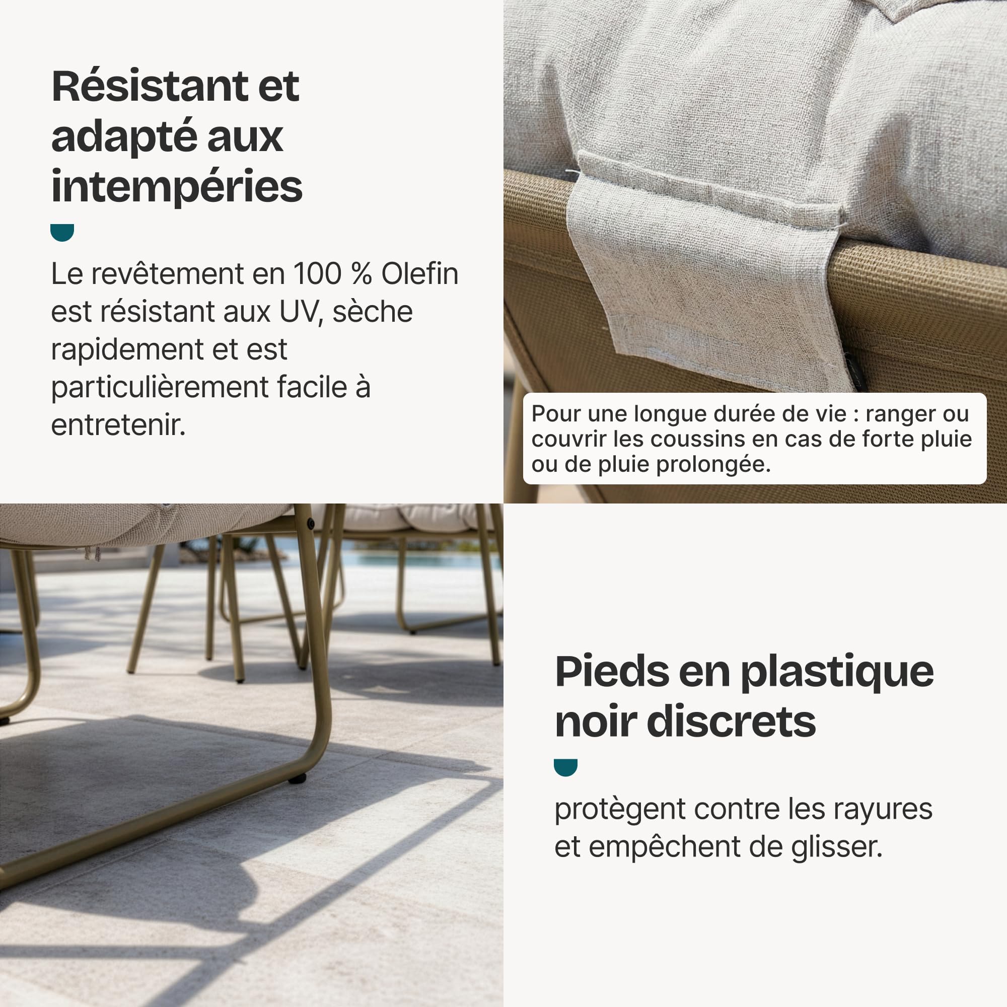 [en.casa] Salon de Jardin 5 Pièces Kivanta 2 Tables Banc 2 Chaises Beige