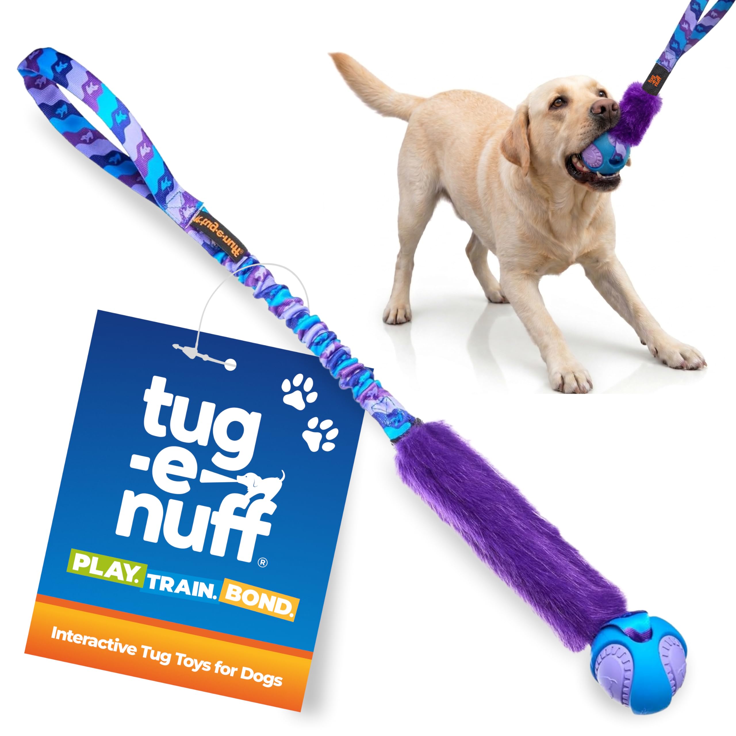Tug-E-Nuff Fauxtastic PowerBall – Jouet interactif pour chien avec balle en caoutchouc – Motif violet – Jouet interactif pour dressage de chiens de petite, moyenne et grande taille – 63 cm