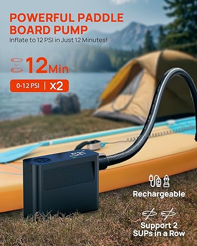 Miniatura 3 de Bomba de tabla de remo  Compresor de aire de 150 PSI, bomba eléctrica 4 veces más rápida con 9 modos, bomba de aire automática todo en uno para