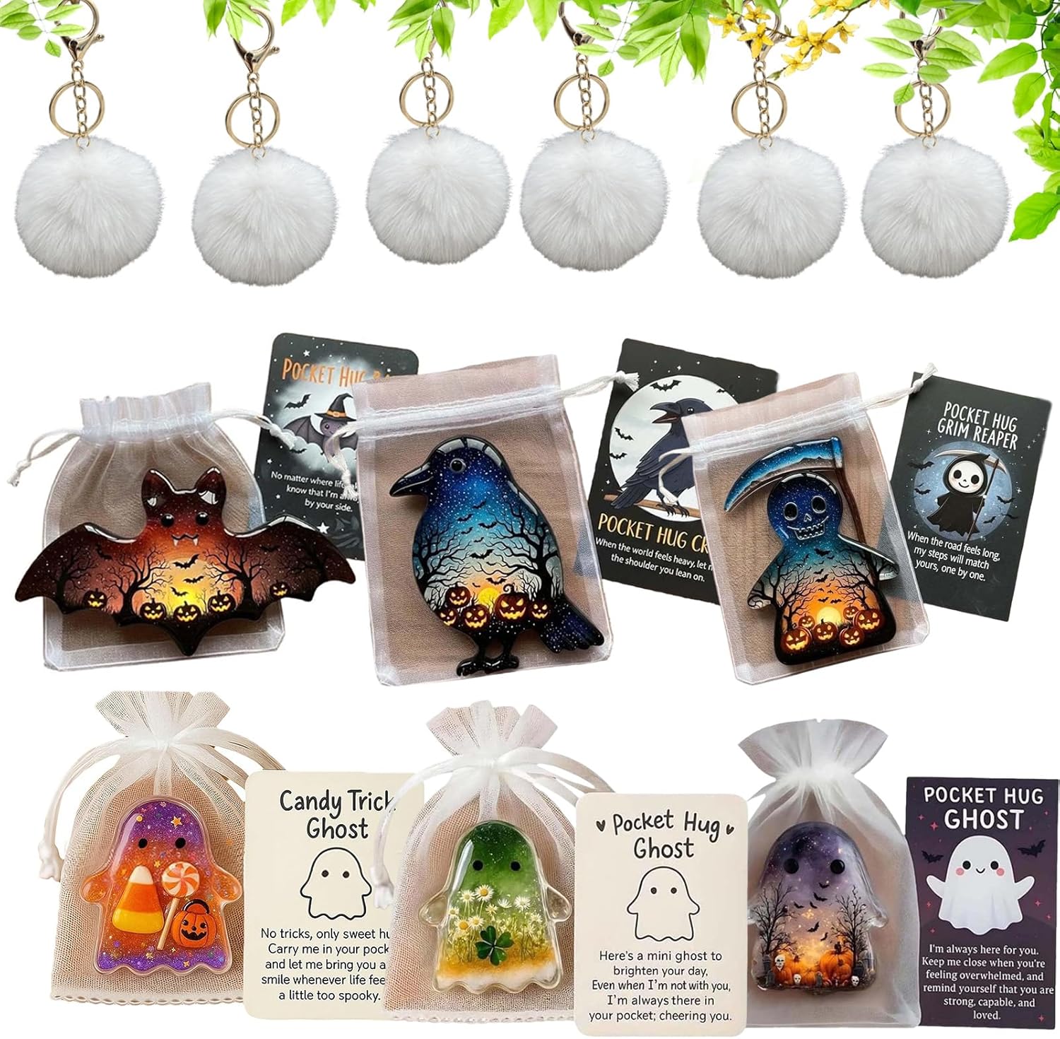 Pocket Hug Ghost, Cute & Friendly Ghost Pocket Cards, Halloween Themed Pockets Ghosts Hug Tokens for Friends & Loved Ones (6PCS)