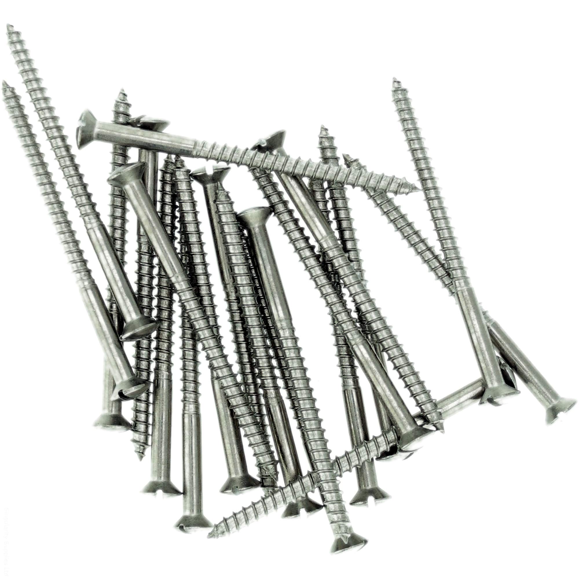 Singularity Supplies Silver No.4 X 0.98 (3.0Mm X 25Mm) Slot Raised Countersunk Wood Screw - Stainless Steel (A2) (Pack Of 20)