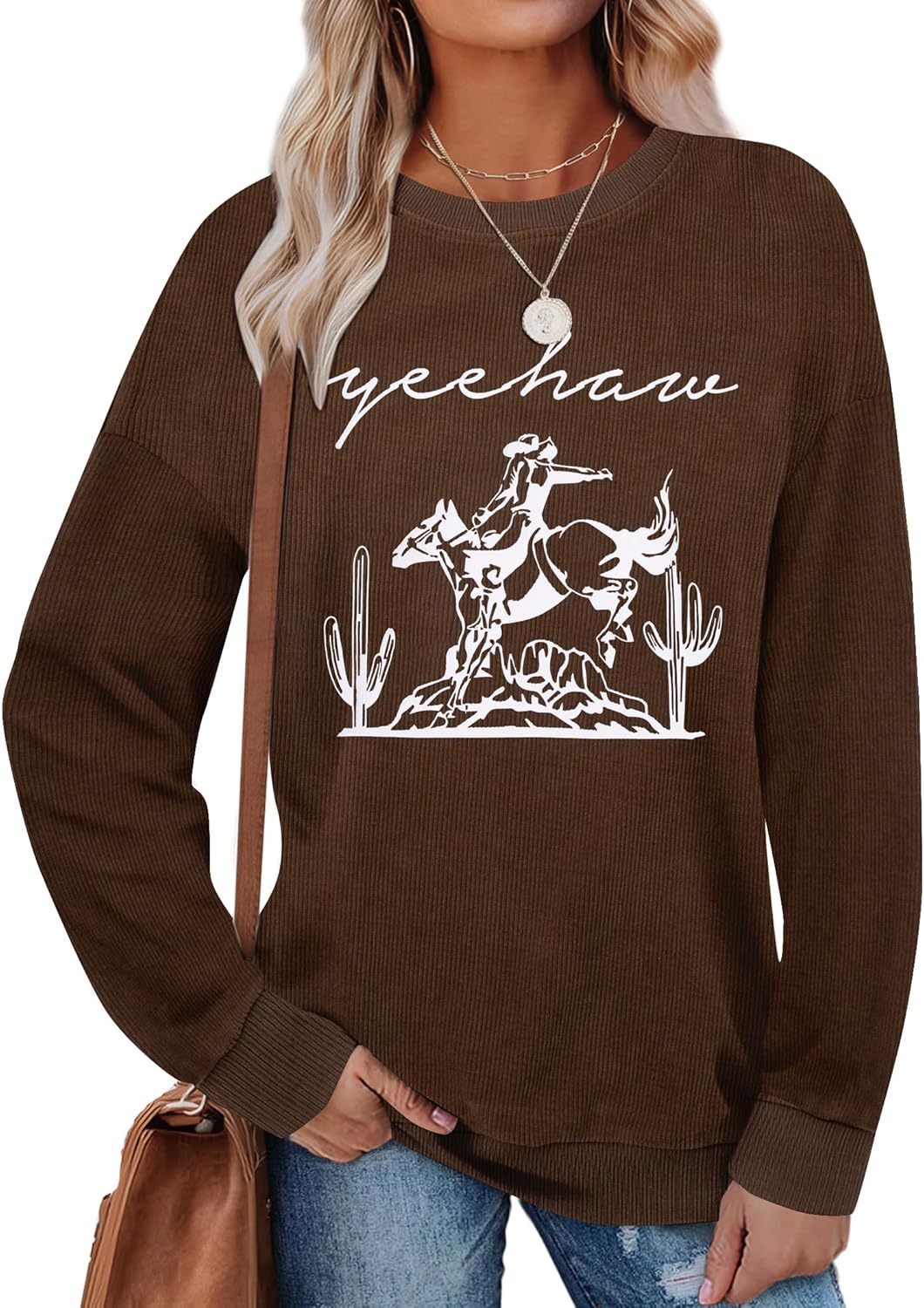 KIDDAD Western Sweatshirts for Women Country Concert Tops Rodeo Cowgirl Shirt Desert Cactus Graphic Pullover Top