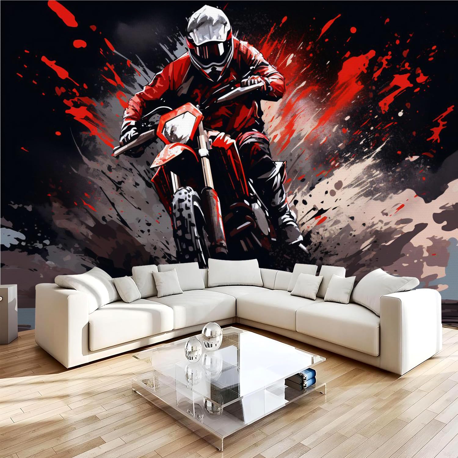 Papier peint panoramique 3D moto en intissé haut de gamme