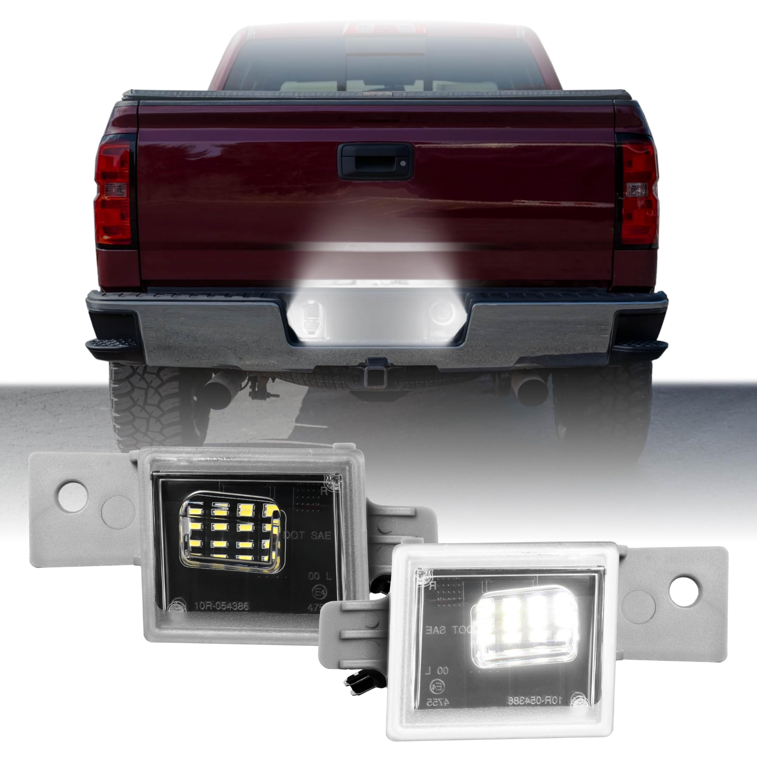 USR 14-22 Silverado Pickup License Plate Light – LED Plate Lamps (Left + Right) Pair - Compatible with 2014-2022 Chevrolet Chevy Silverado 1500 Pick Up GMC Truck All Models (LED WHITE 6000K UPGRADE)