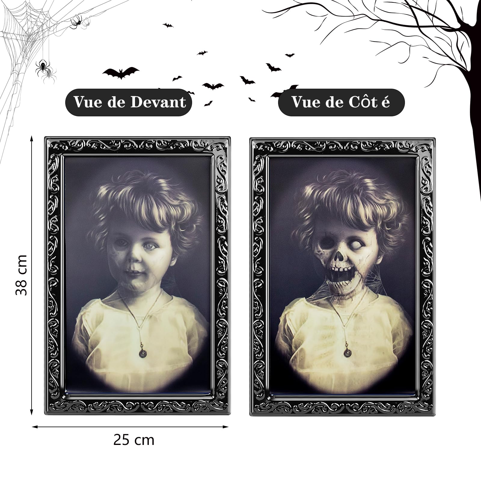 Lot De 6 Cadres Photo 3D Changeants Halloween - Effet Lenticulaire Effrayant 38x26 Cm - Décoration Murale Maison Hantée