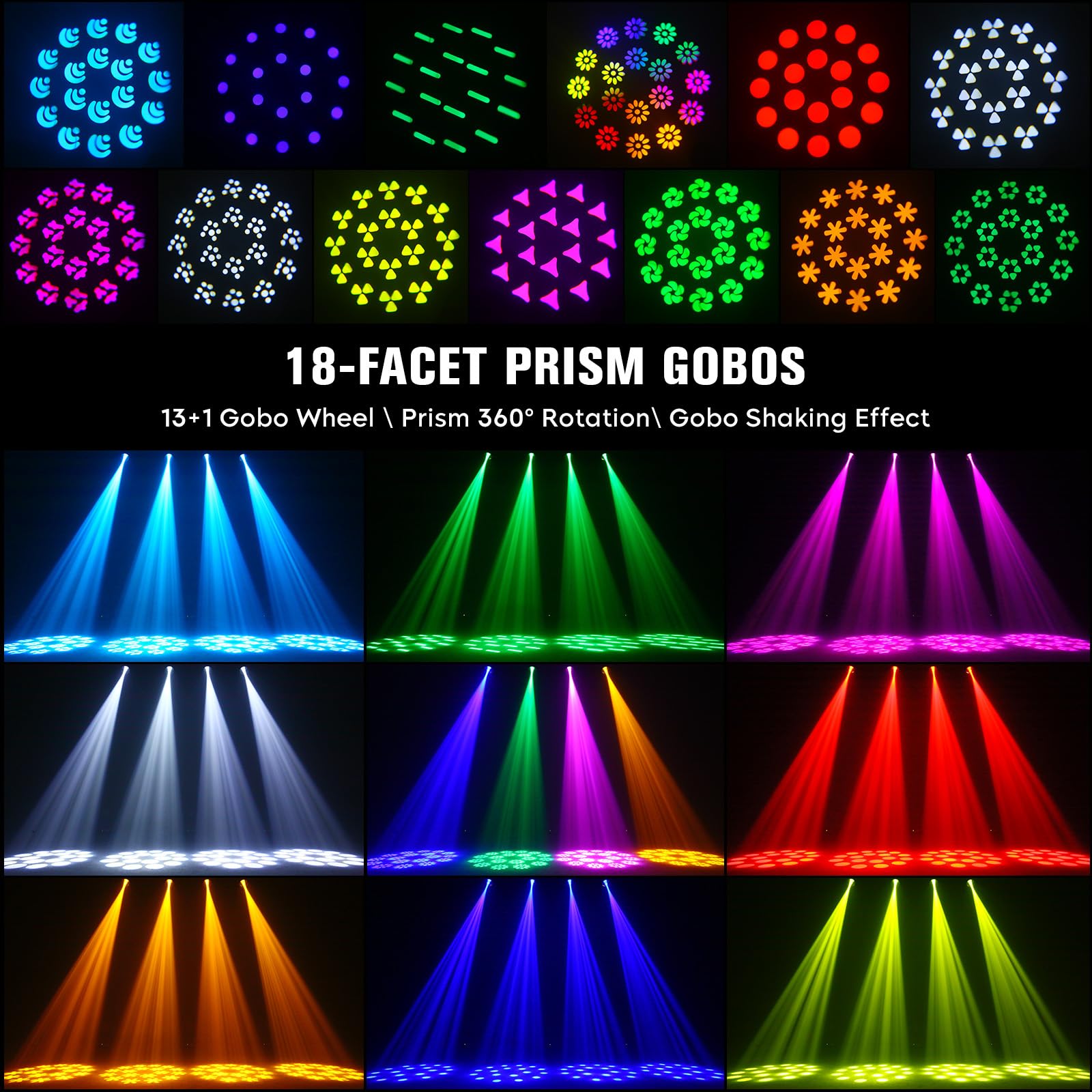 200W Lira LED Beam Testa Mobile Luci da Palcoscenico, RGBW Luci da Festa Focus Elettronico 14 Gobo 18 Prismi DMX512 Disco Luce Controllo del Suono per DJ Matrimonio Bar Concerto 2PCS