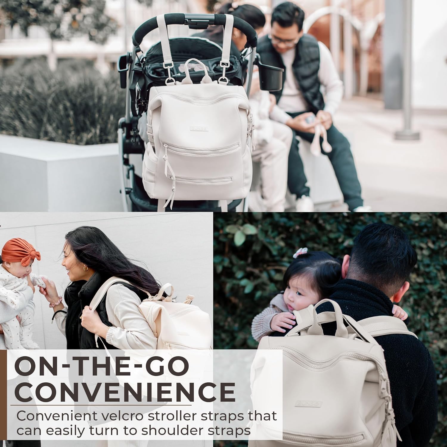 Neoprene Diaper Bag, Minimalist Backpack Diaper Bag with Pouch, Changing Pad, and Stroller Straps, Water Resistant and Lightweight Baby Girl Diaper Bag, Diaper Bag Backpack, Cream - Image 5