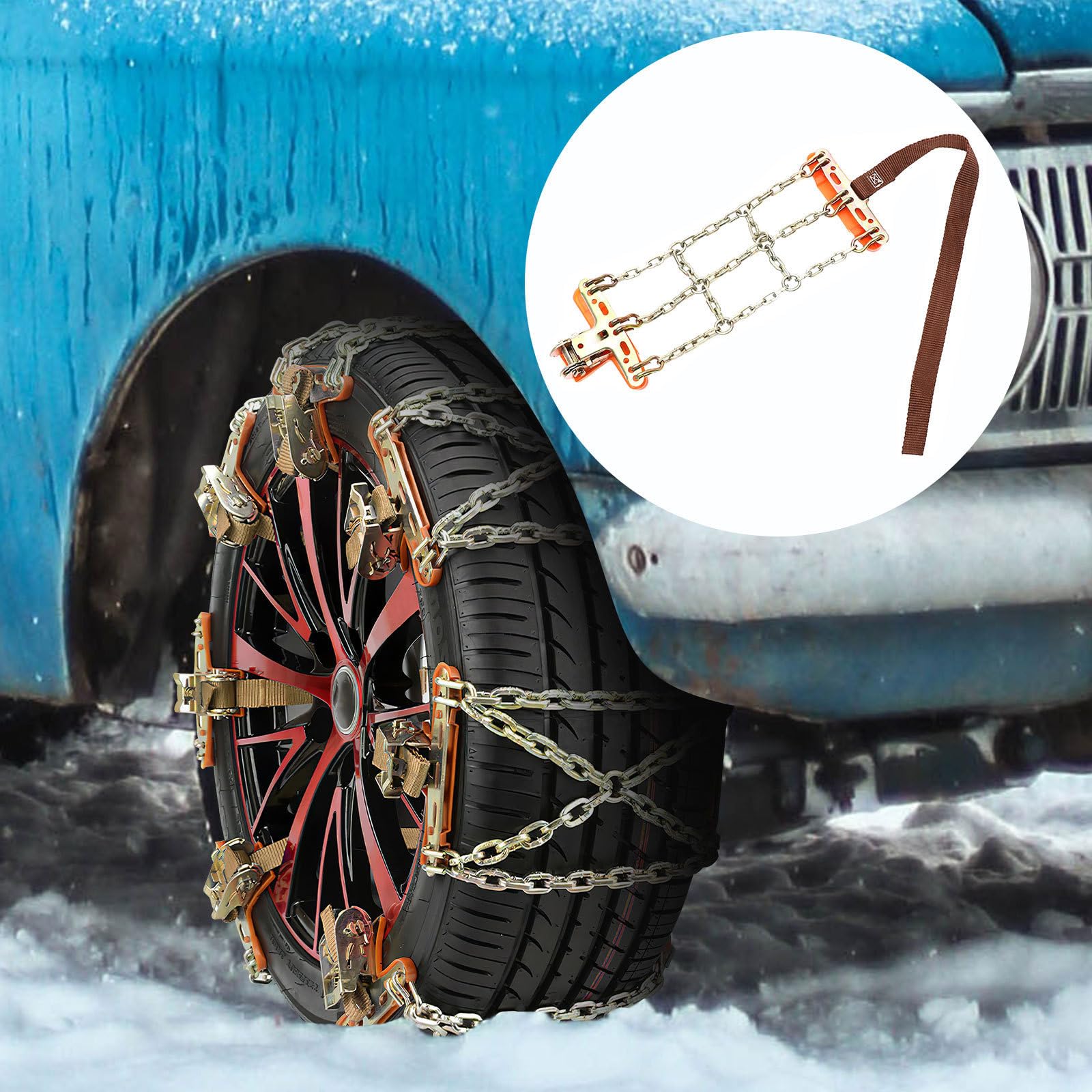 2 Stück Stahl Schneeketten mit Antirutschmechanismus für Autoreifen Verschleißfest und Langlebig für Schnee und Eis Notfälle Am Fahrzeug Zufällige Farbe