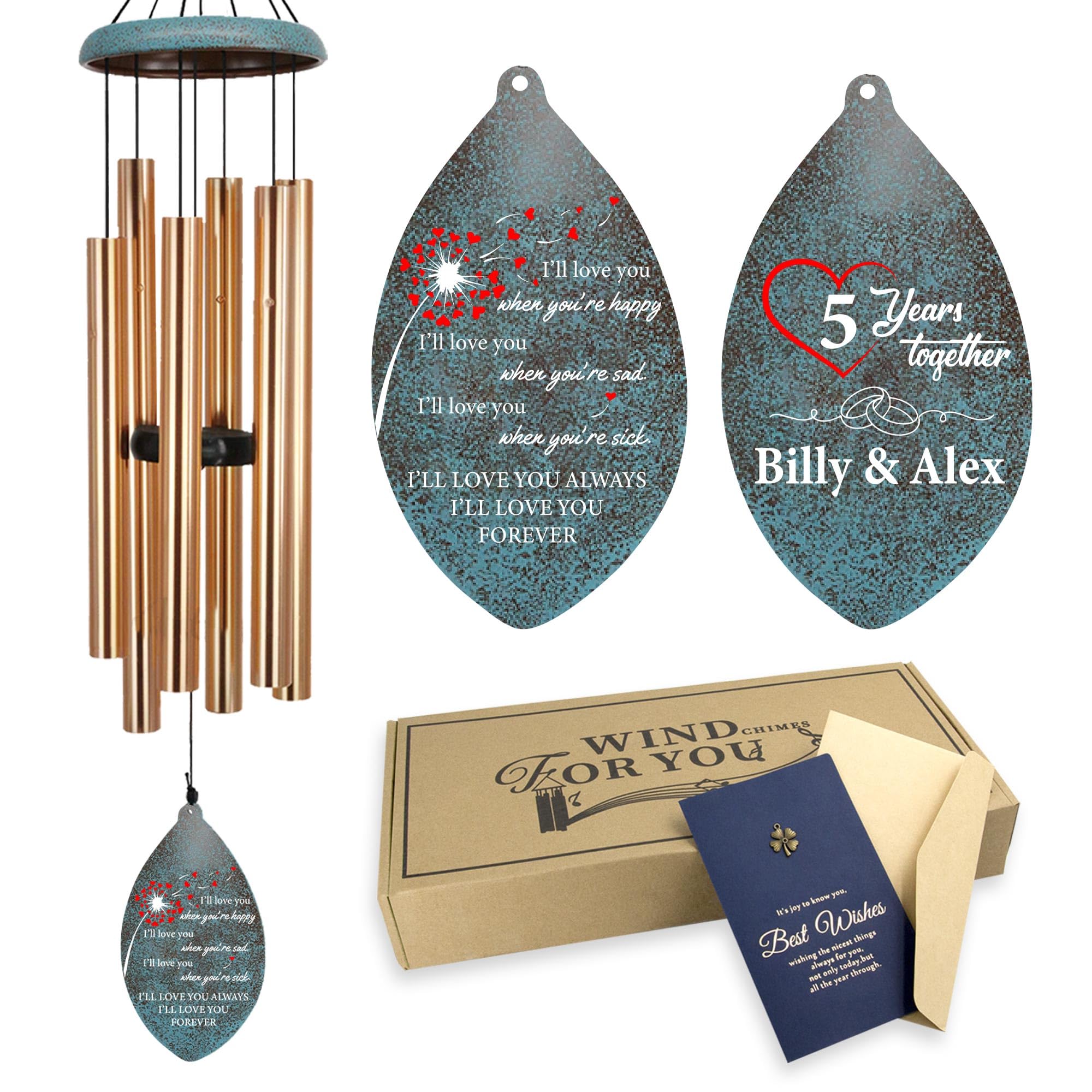 Personalized 20th Anniversary Wind Chimes, Custom for Wife Husband, Deep Tone Wind Chimes Happy Wedding Memory Day, 20th 50th Memory Day Gifts