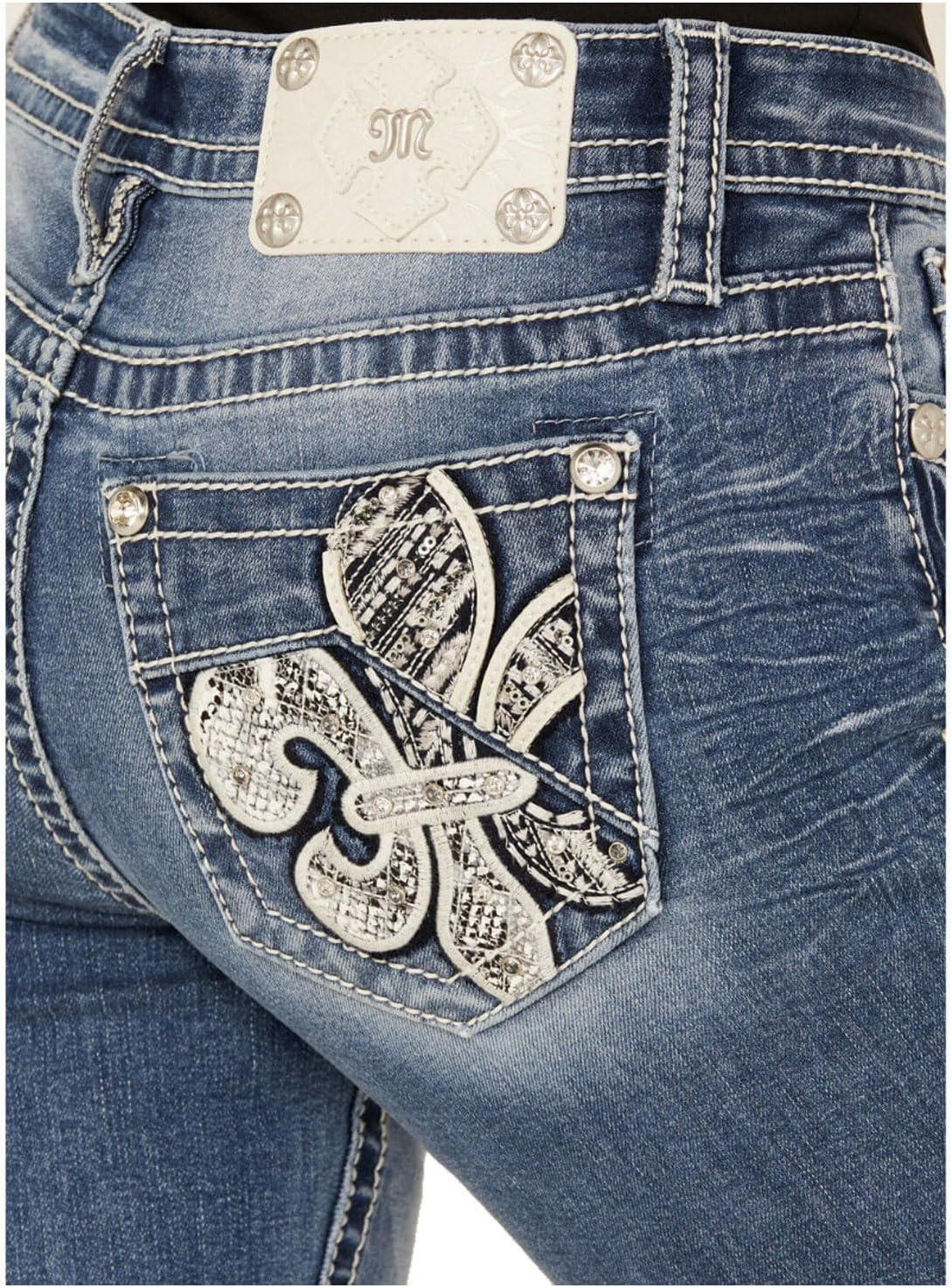Miss Me Women's Wild Spirit Fleur de Lis Mid-Rise Bootcut Jeans