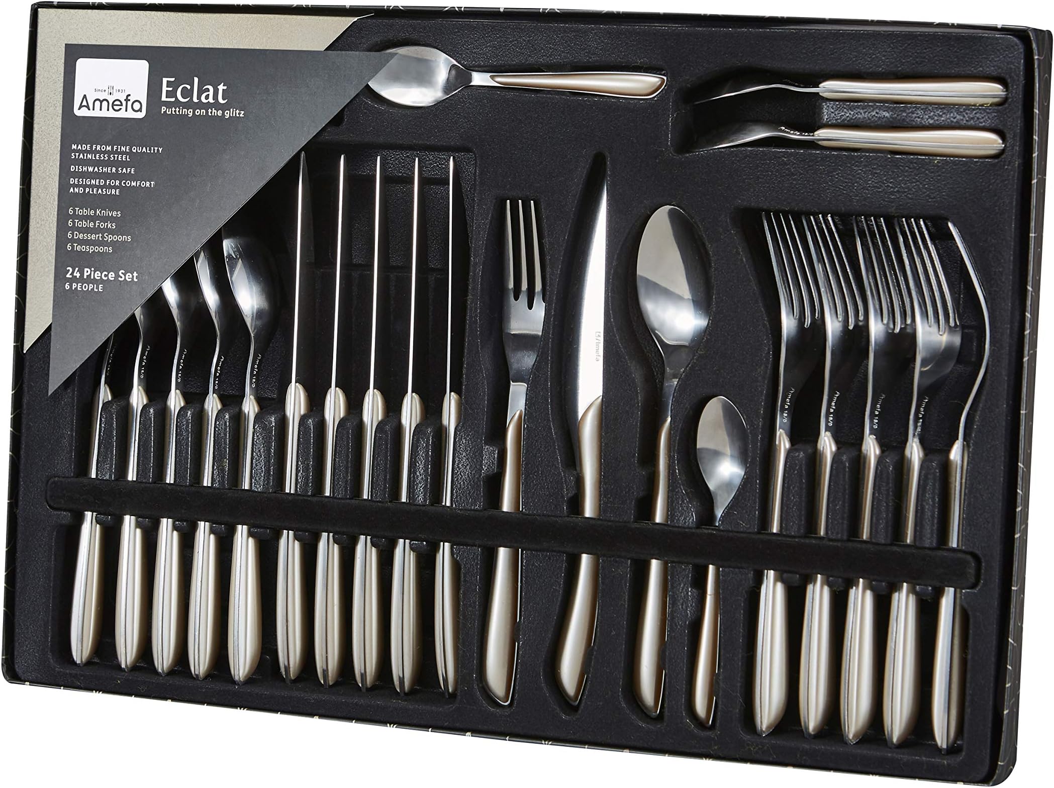 Amefa ECLAT Putting on The Glitz Luxe Metallic Silver/Pewter 24 Piece Stainless Steel Cutlery Set