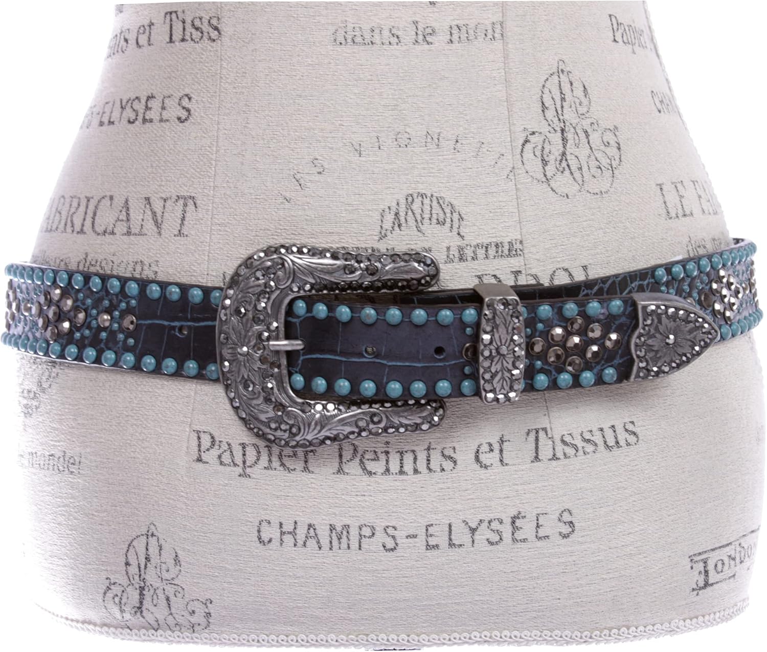 Western Croco Print Rhinestone & Turquoise Studded Leather Belt