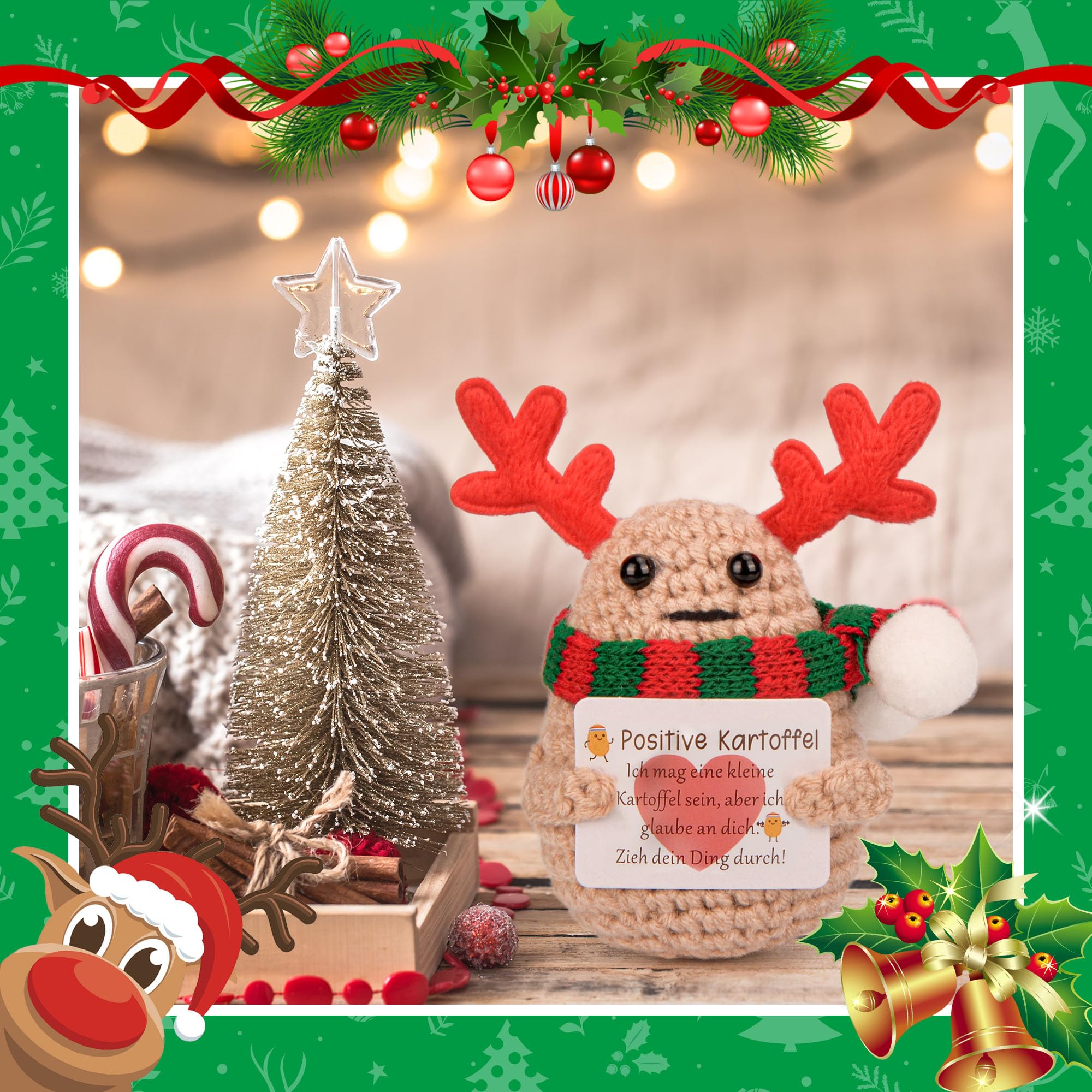 Positive Kartoffel – Mini-Strickpuppe Mit Glücksbringer, 10 Cm, Als Taschenanhänger & Motivationsgeschenk