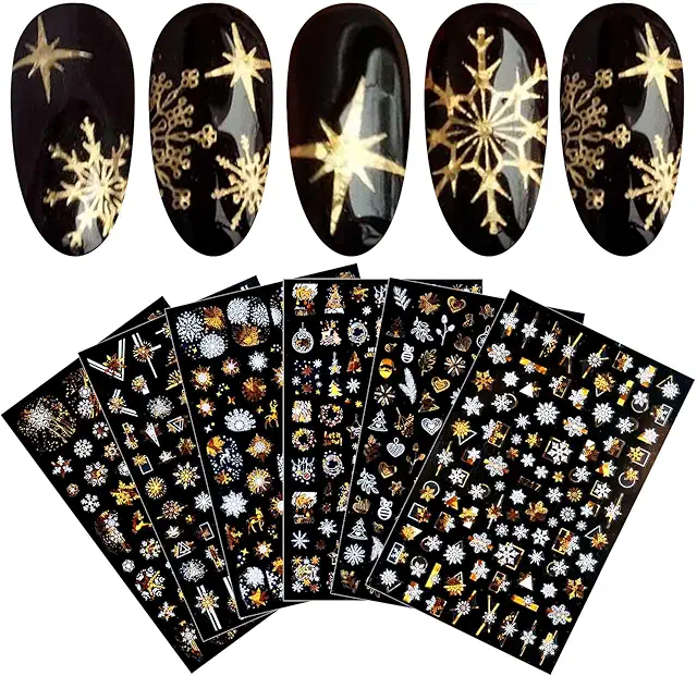 JMEOWIO Christmas Nail Stickers: 8 Sheets Self-Adhesive Nail Art Designs