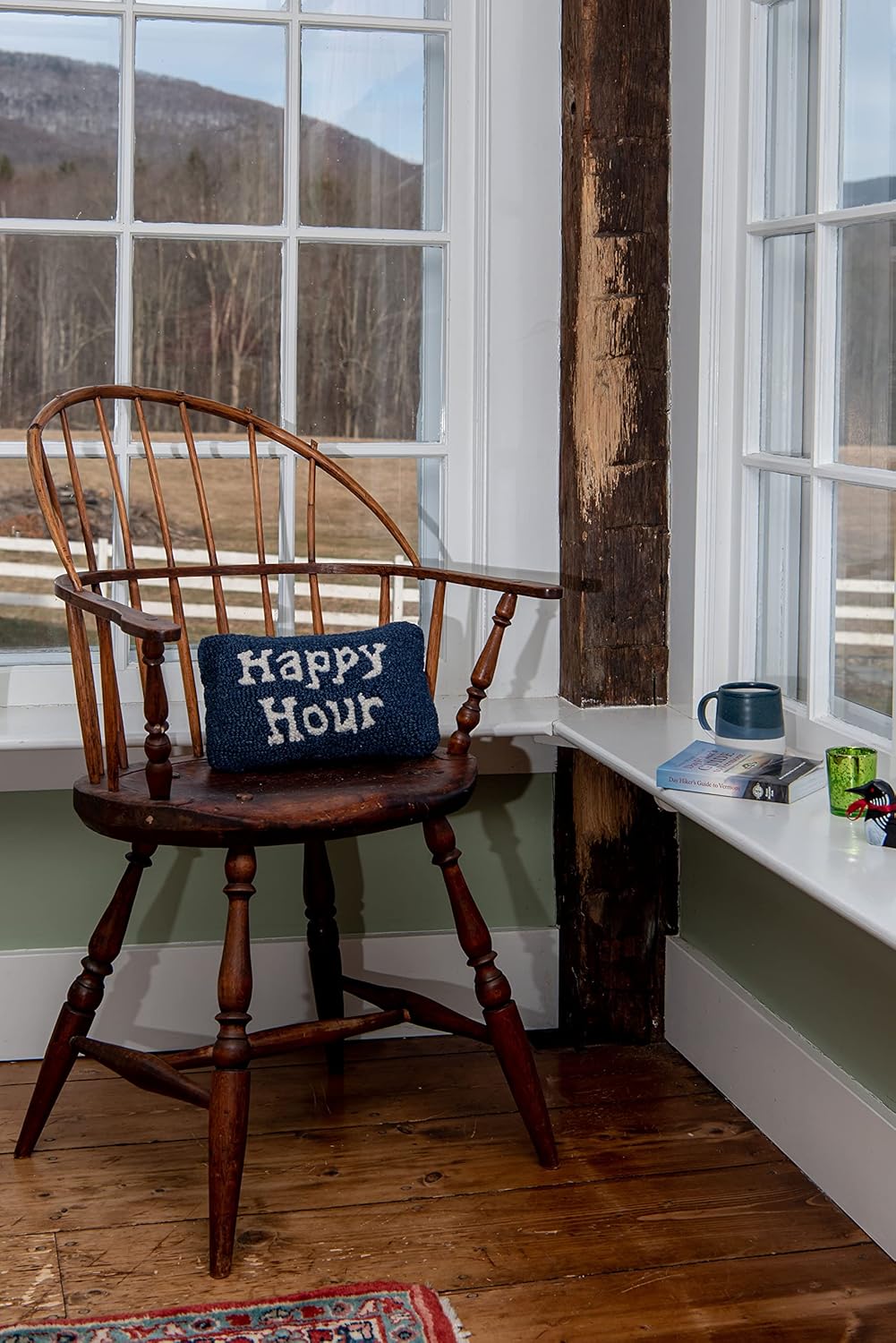 Artist-Designed Happy Hour Blue Hand-Hooked Wool Decorative Throw Pillow - Pub & Bar Pillow for Couches & Beds- Easy Care & Low Maintenance Pillow for Restaurants or Homes