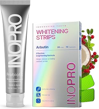 InoPro Teeth Whitening Strips 14 Treatments Kit + InoPro Whitening Hydroxyapatite Toothpaste with Probiotic for Sensitive Teeth 5oz