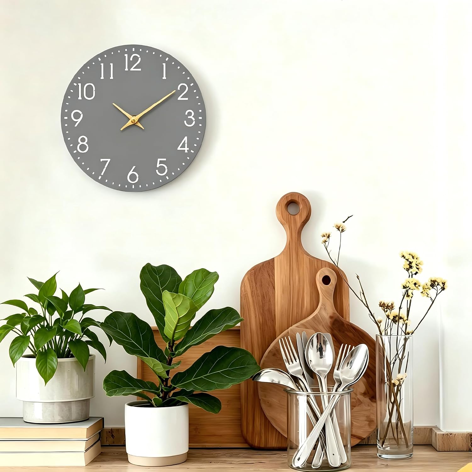 8 Inch Wall Clock, Gray Silent Non Ticking Decorative Battery Operated Wall Clocks for Bathroom, Living Room, Office, Bedroom
