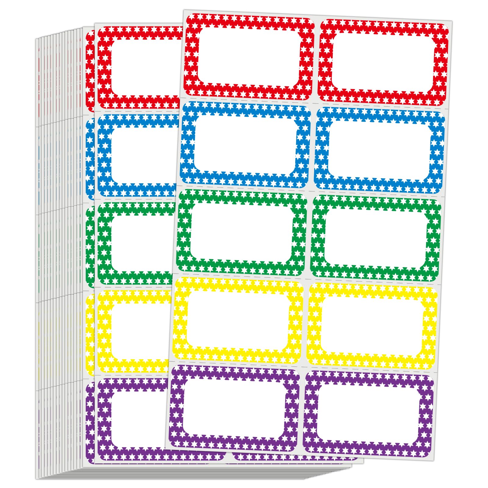 L LIKED 200 Name Tags Stickers, Colorful Star Border, 3.5" x 2.25" Name Labels for School Office Home (200 Labels)